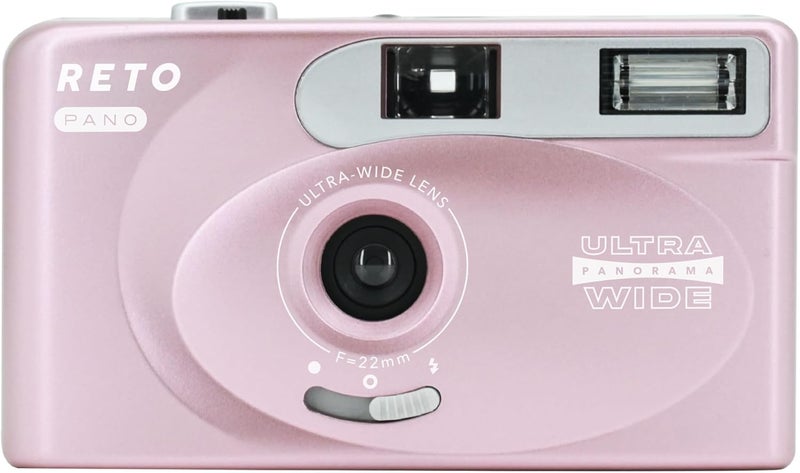RETO PANO 35mm Film Camera - 22mm Wide Lens, Panorama, Easy Switch, Cinematic Modes, Lens Cover, Built-in Flash, Reusable (Film & AAA Battery are not Included) (Metallic Pink) - Image 1